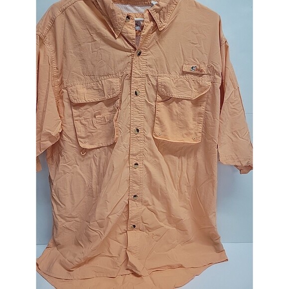 World Wide Sportsman Orange Button Front Short Sleeve Shirt Men's Size L - Picture 4 of 8